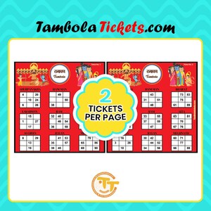 May include: Two red and white printable bingo cards with a Ramayana theme. The cards feature the names of characters from the Hindu epic Ramayana, such as Hanuman, Sita, and Lakshman. The cards are designed for a game of Tambola, a popular Indian bingo game.
