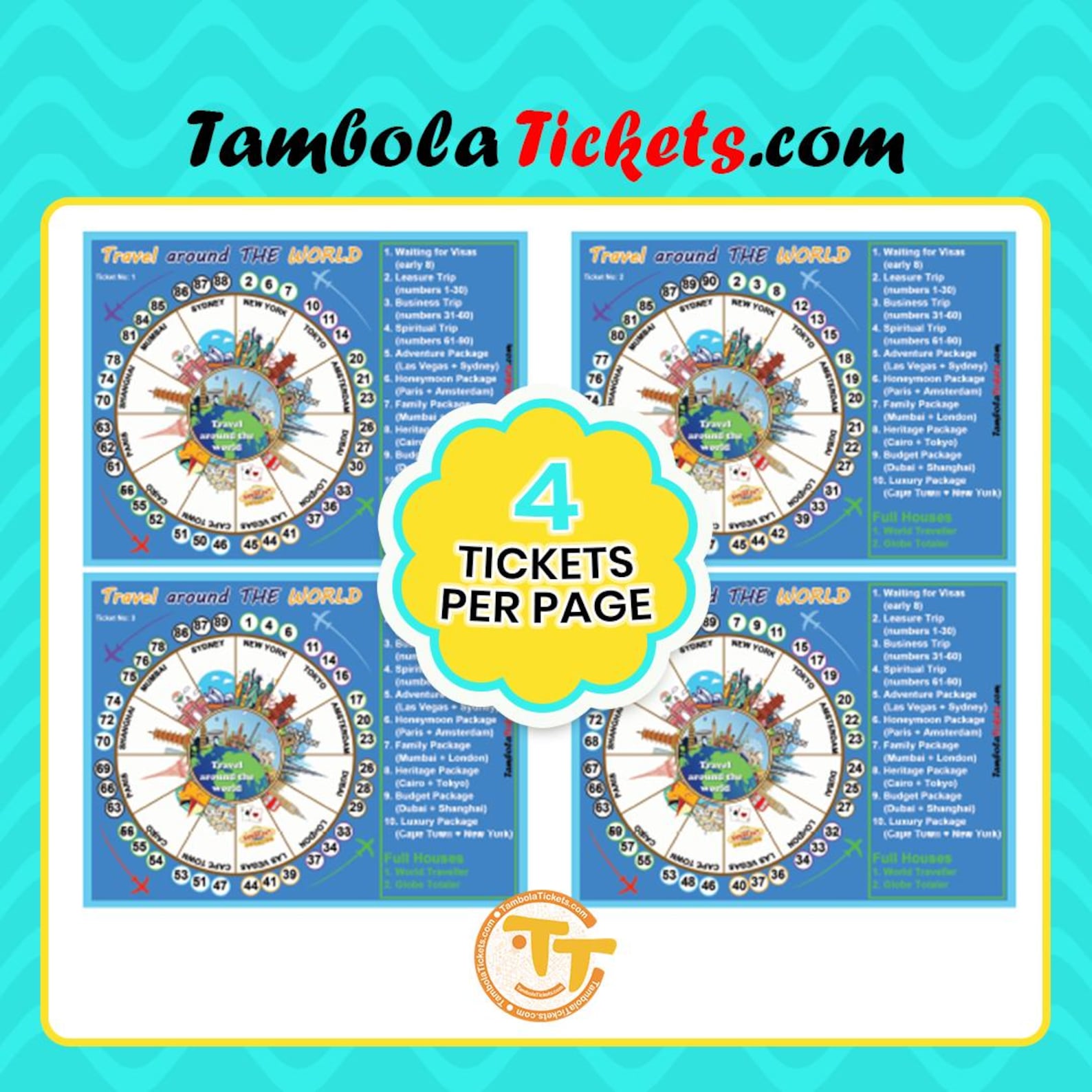 Travel Around the World Tambola Tickets Pdf – 48 Unique Travel Theme ...