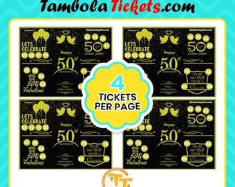 50th Anniversary Golden Jubilee Tambola Ticket – Printable Housie Game | 48 Unique Tickets | Instant Download | 50 & Fabulous Theme