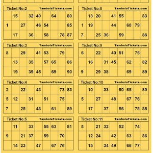 Tambola tickets | 12 tickets per page | 400 unique tickets | Housie Ticket | Bingo Ticket | Printable PDF | Set 3 | 90 balls bingo | Yellow