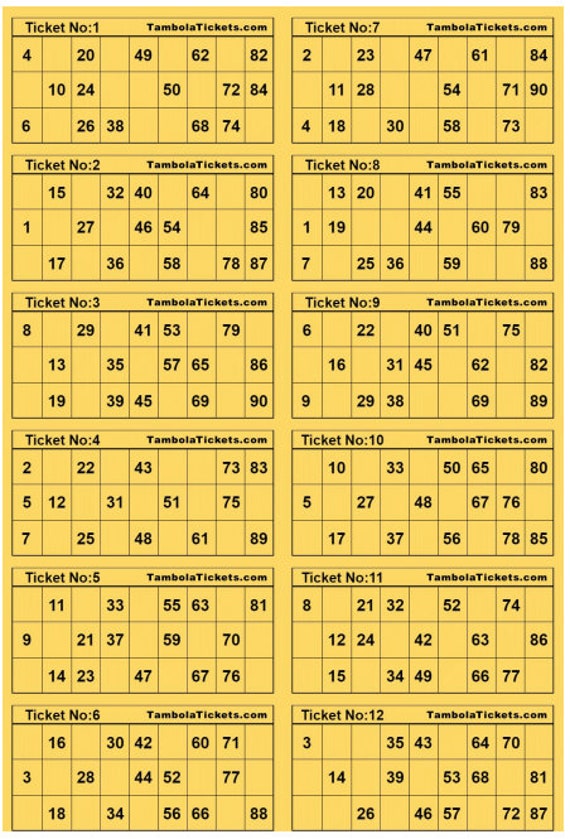tambola tickets 12 tickets per page 400 unique tickets etsy