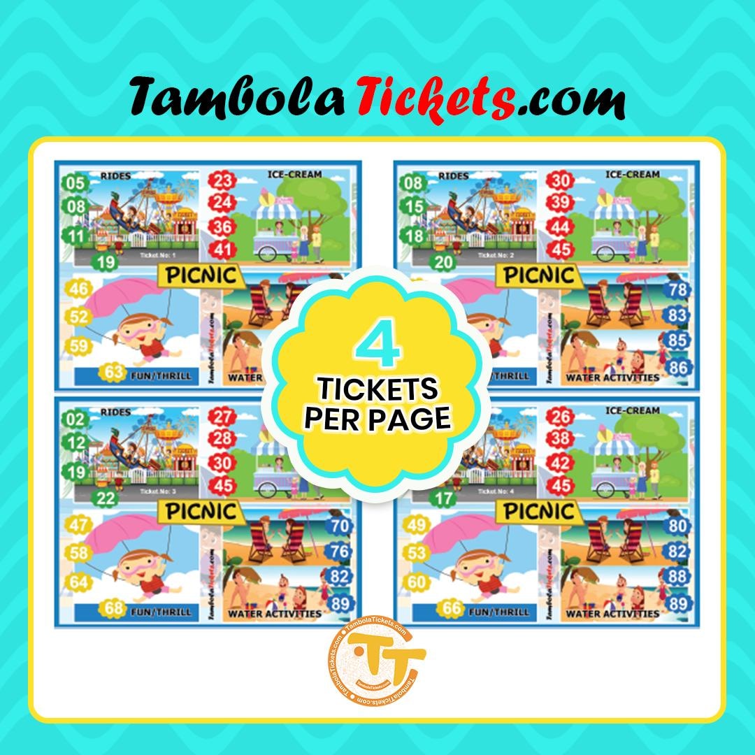 Picnic Theme Tambola Tickets – 48 Unique Printable Housie Cards ...