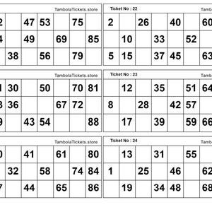 Tambolaschein | 50 Seiten | 6 Karten pro Seite | 300 Einzelkarten | Housie | Bingo | Druckbare PDF | Set 1 Große Größe | 90 Bälle Bingo