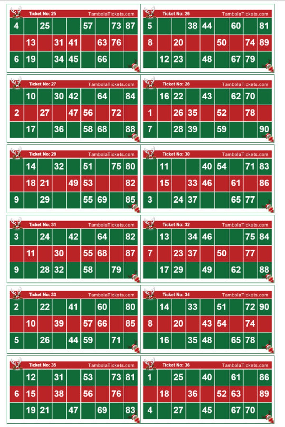 christmas theme tambola tickets | 400 tickets set | 12 tickets per