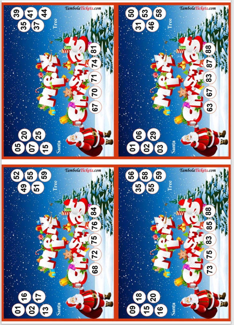 Merry Christmas Tambola Tickets 100 Tickets Tombola Housie Bingo ...