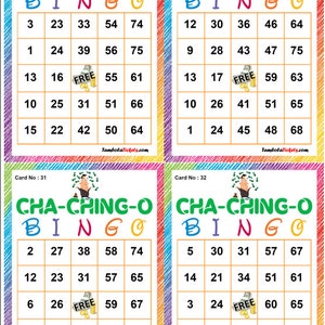 Cha-Ching-O Theme Bingo Cards Tickets |  150 tickets Set | 75 ball bingo | bingo cards | Printable Pdf  | 4 cards per page | CA545