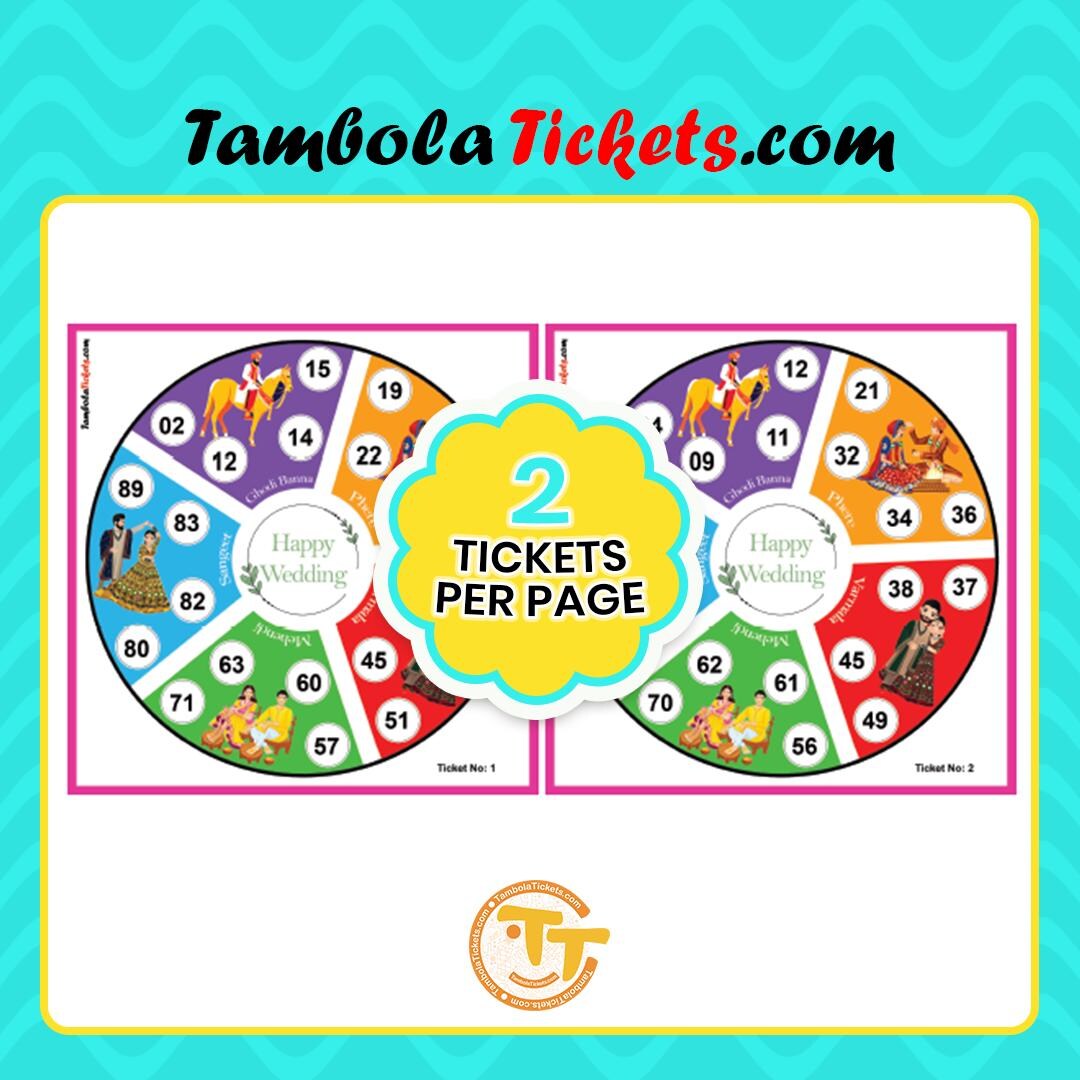 Happy Wedding Theme Tambola Tickets Pdf | 48 Unique Printable Housie ...