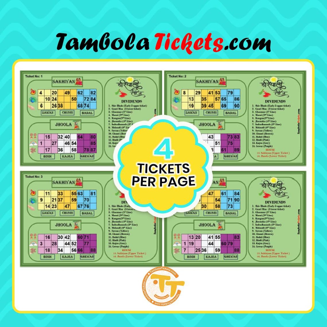Hariyali Teej Theme Tambola Tickets Pdf – 48 Unique Tickets | Sawan ...