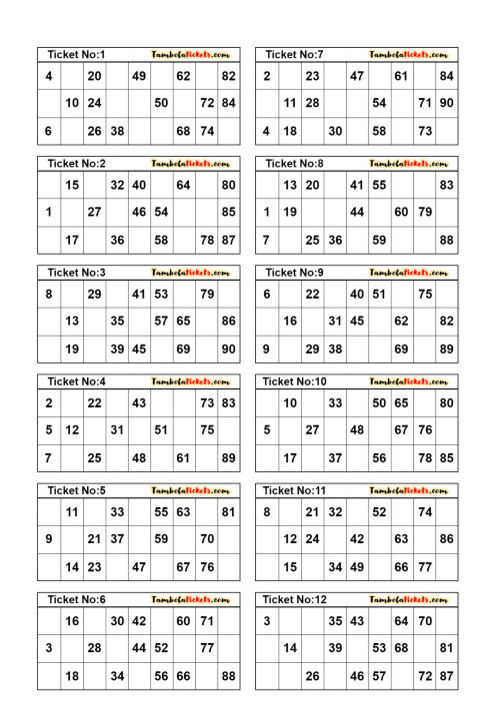 Tambola Printable Tickets