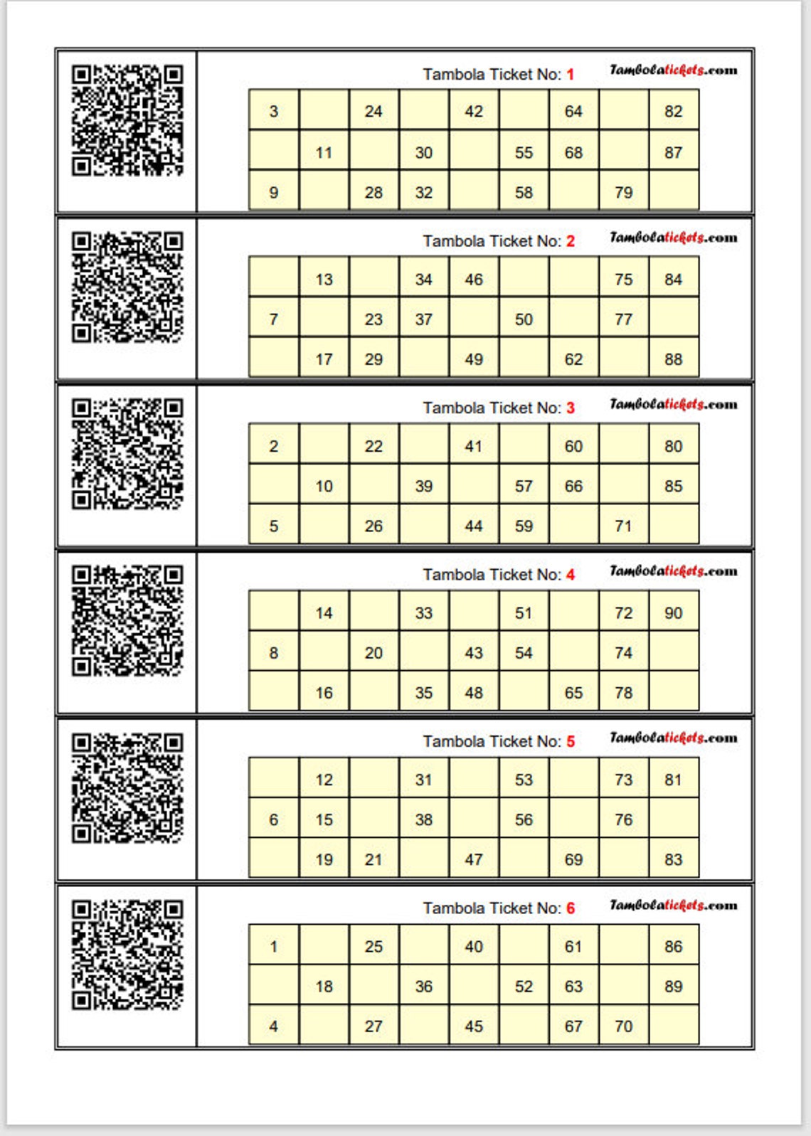 Tambola tickets print Tambola tickets print