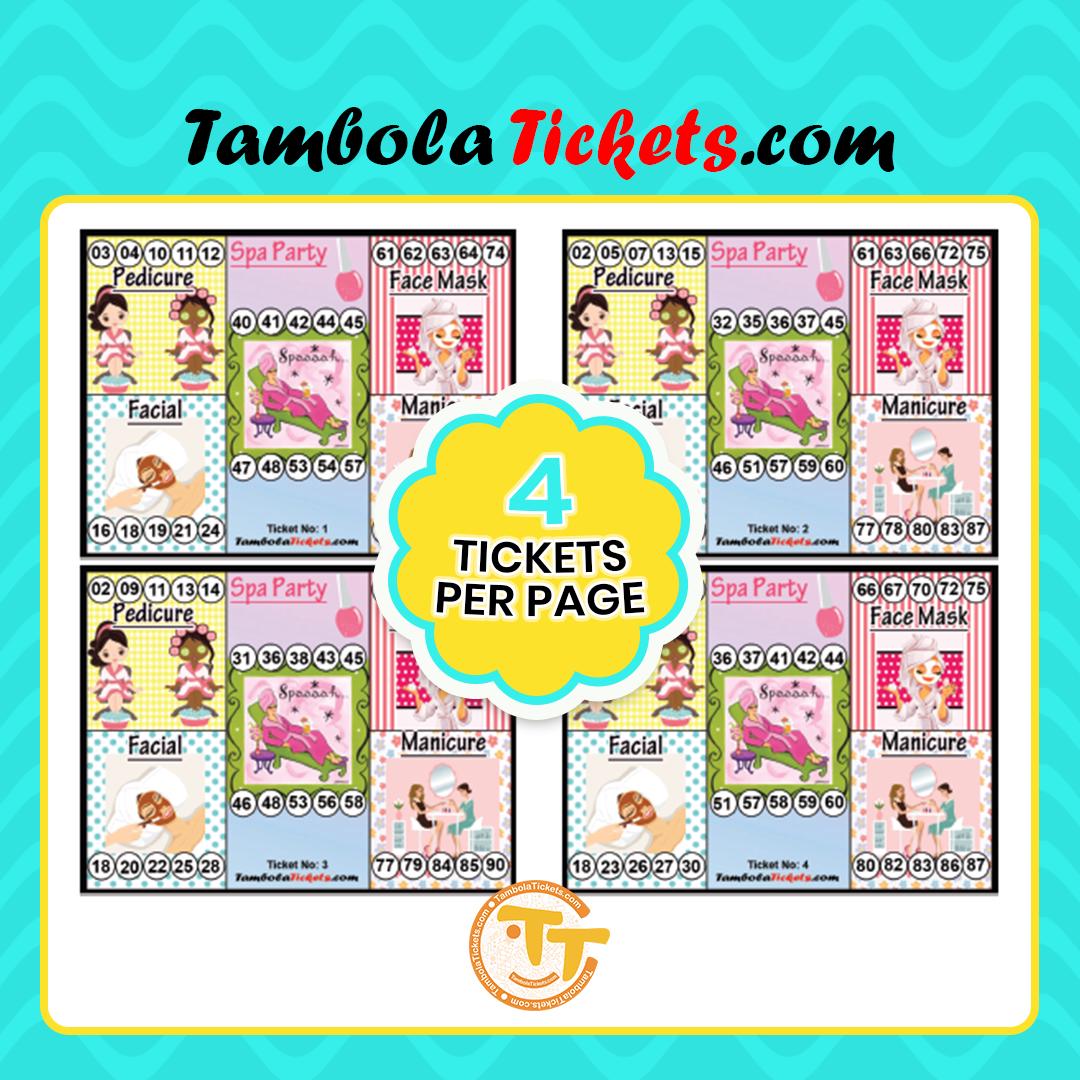 Spa Party Theme Tambola Tickets – 48 Unique Housie Cards | 1-90 Numbers ...