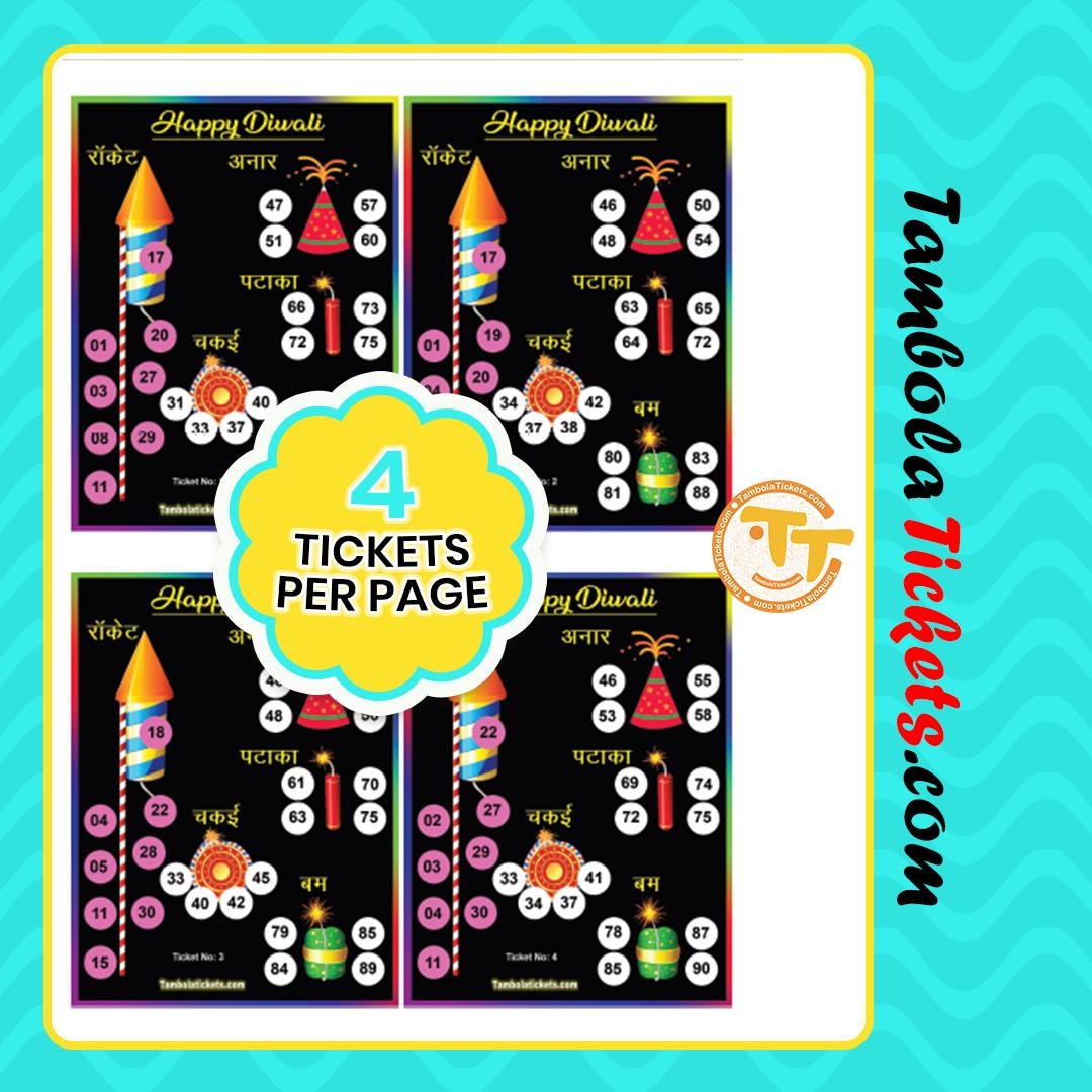 happy diwali theme tambola tickets – 48 unique printable housie