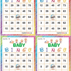Baby Theme Bingo Cards Tickets |  150 tickets Set | 75 ball bingo | bingo cards | Printable Pdf  | 4 cards per page | CA542