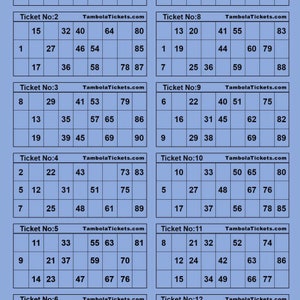 Tambola ticket PDF | 12 tickets per page | 400 unique tickets | Housie Ticket | Bingo Ticket | Real Tickets | Set 2 | 90 balls bingo | Blue