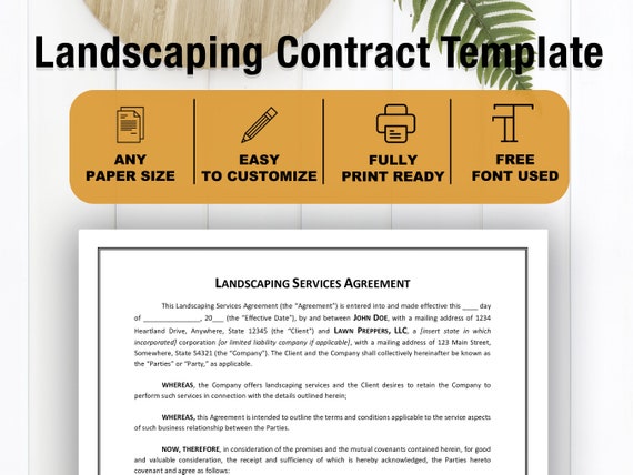 Landscaping Contract Template Lawn Care Contract Lawn Care - Etsy