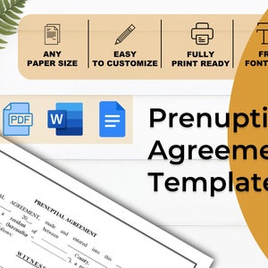 Prenuptial Agreement Template | prenup | Agreement premarital agreement | antenuptial agreement | domestic agreement | marriage contract