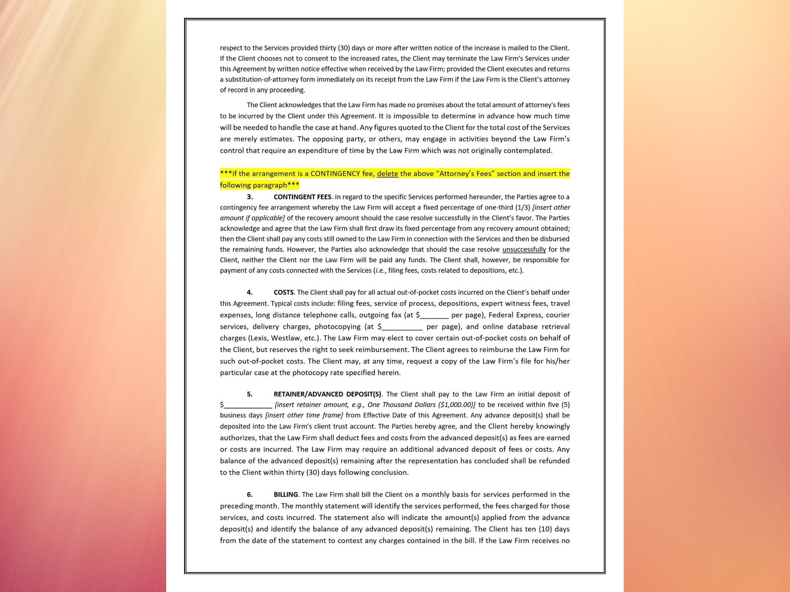 Legal Representation Agreement Template