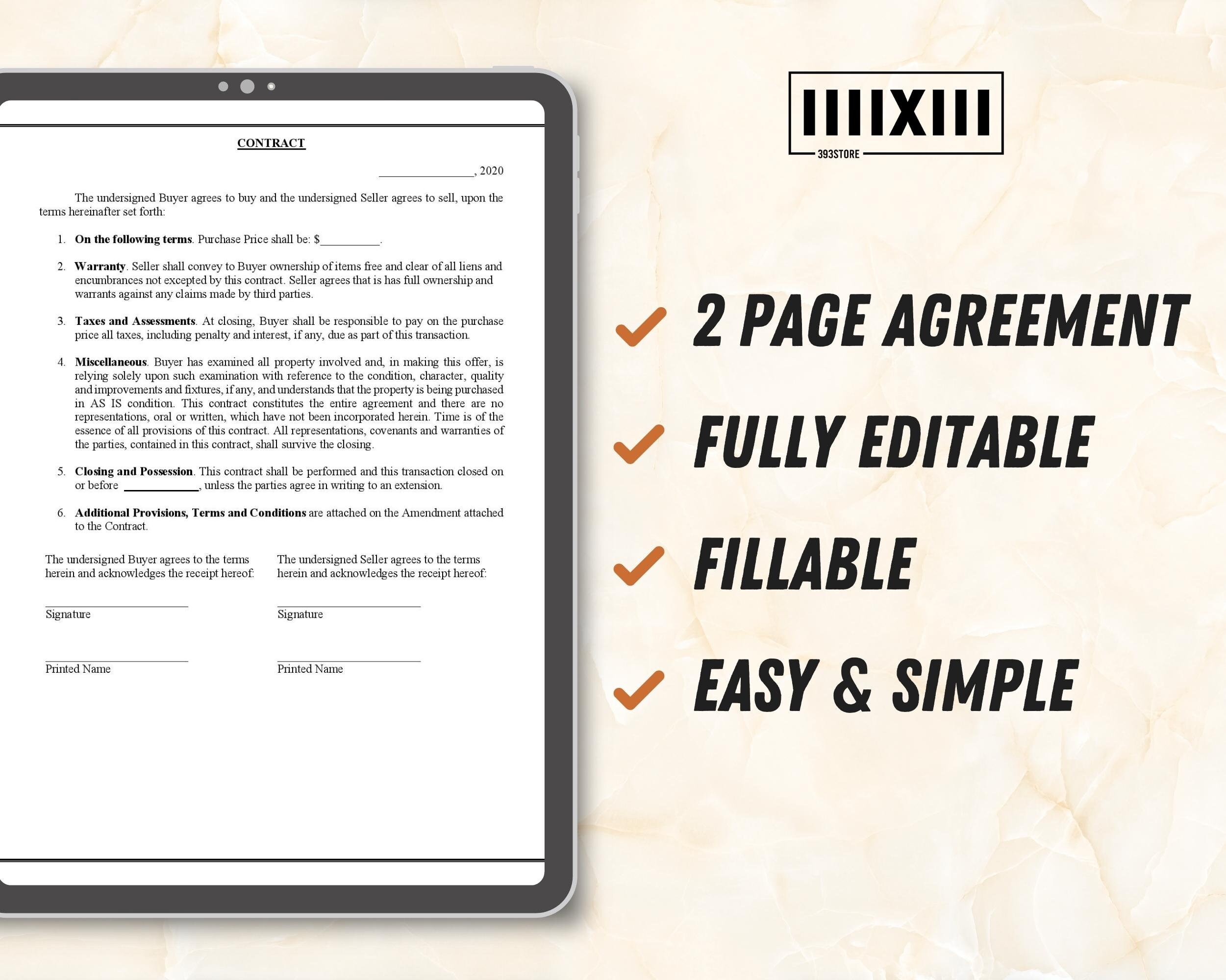 Basic Service Contract Template Editable Legal Agreement (PDF & Word