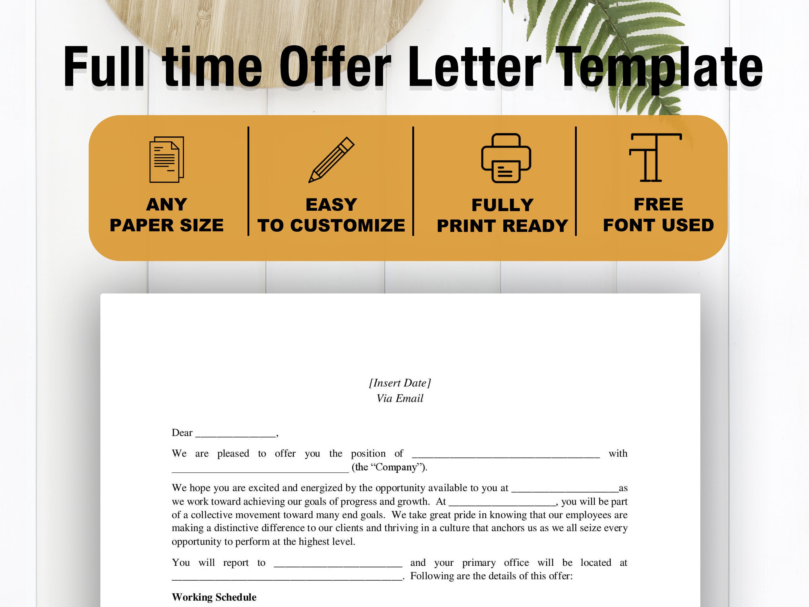 Full Time Offer Letter Template Employees Letter Template Etsy