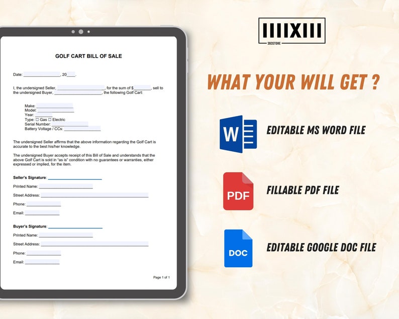 Golf Cart Bill of Sale Form Transfer Ownership of Your Golf Cart Easily