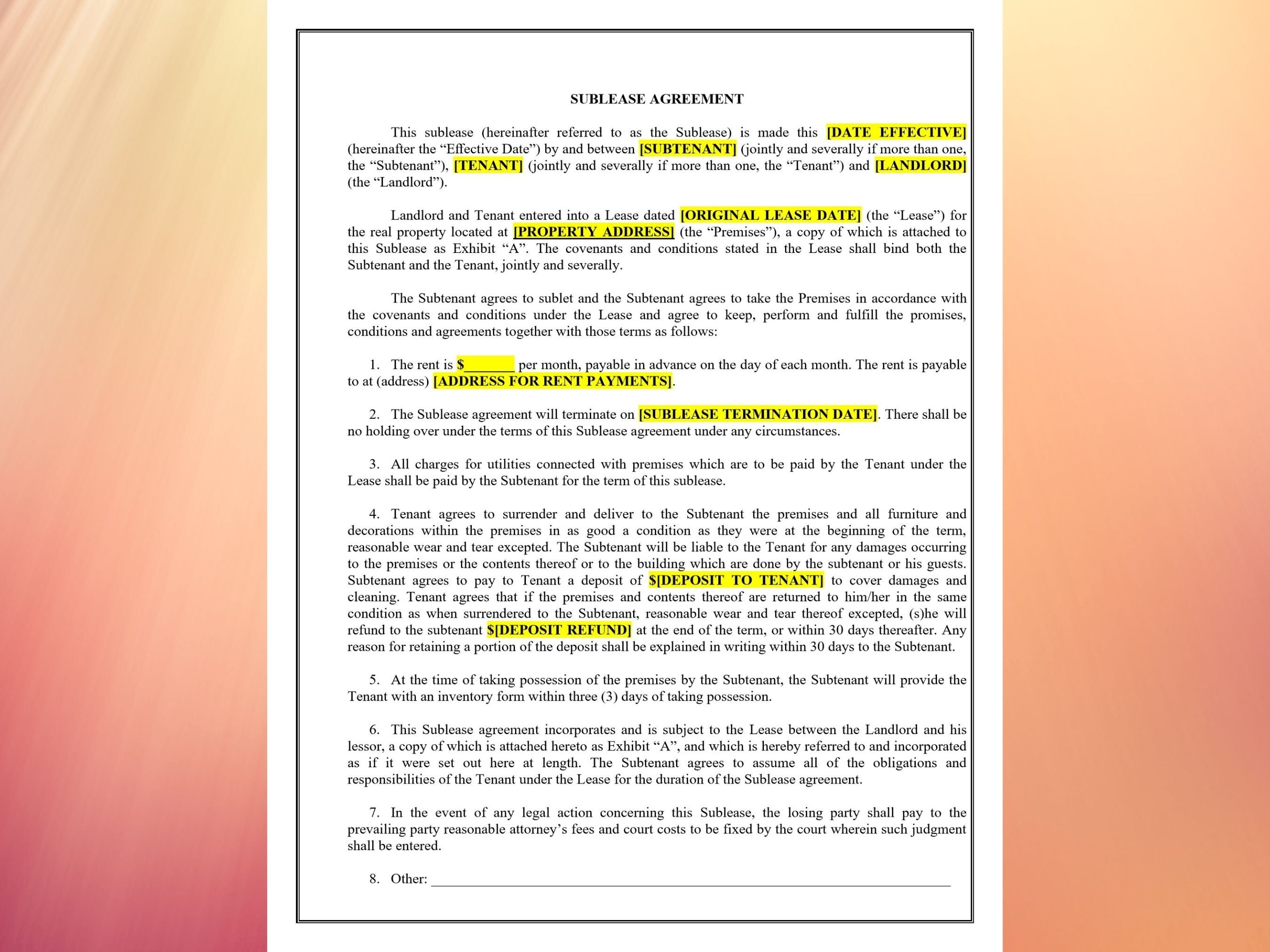 Sublease Agreement Template Roommate Agreement Sublease Contract