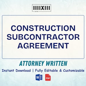 Plantilla de contrato de subcontratista de construcción profesional: personalizada, legal y personalizable