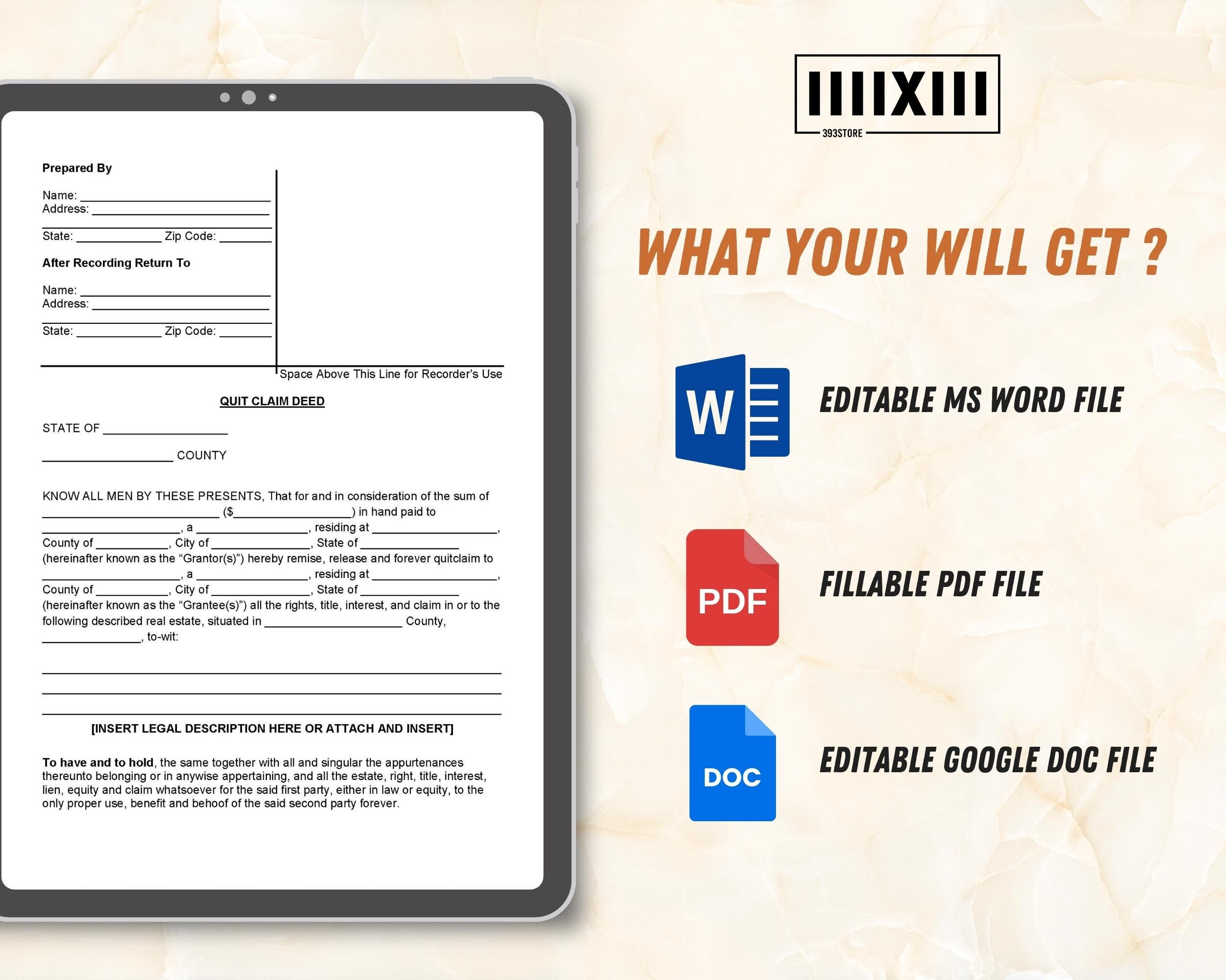 Quit Claim Deed Form Quitclaim Legal Document Transfer Real Estate