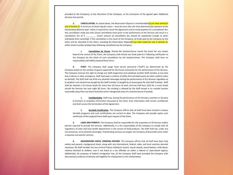 Food Services Contract Template Food Service Provider Restaurant