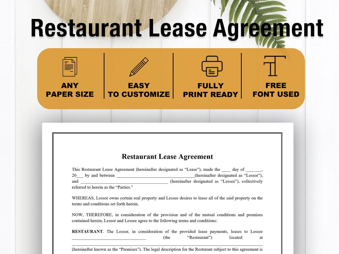 Restaurant Lease Agreement Standard Legal Document Commercial