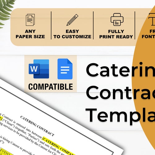 Catering Contract Template Food Service Catering Service Etsy