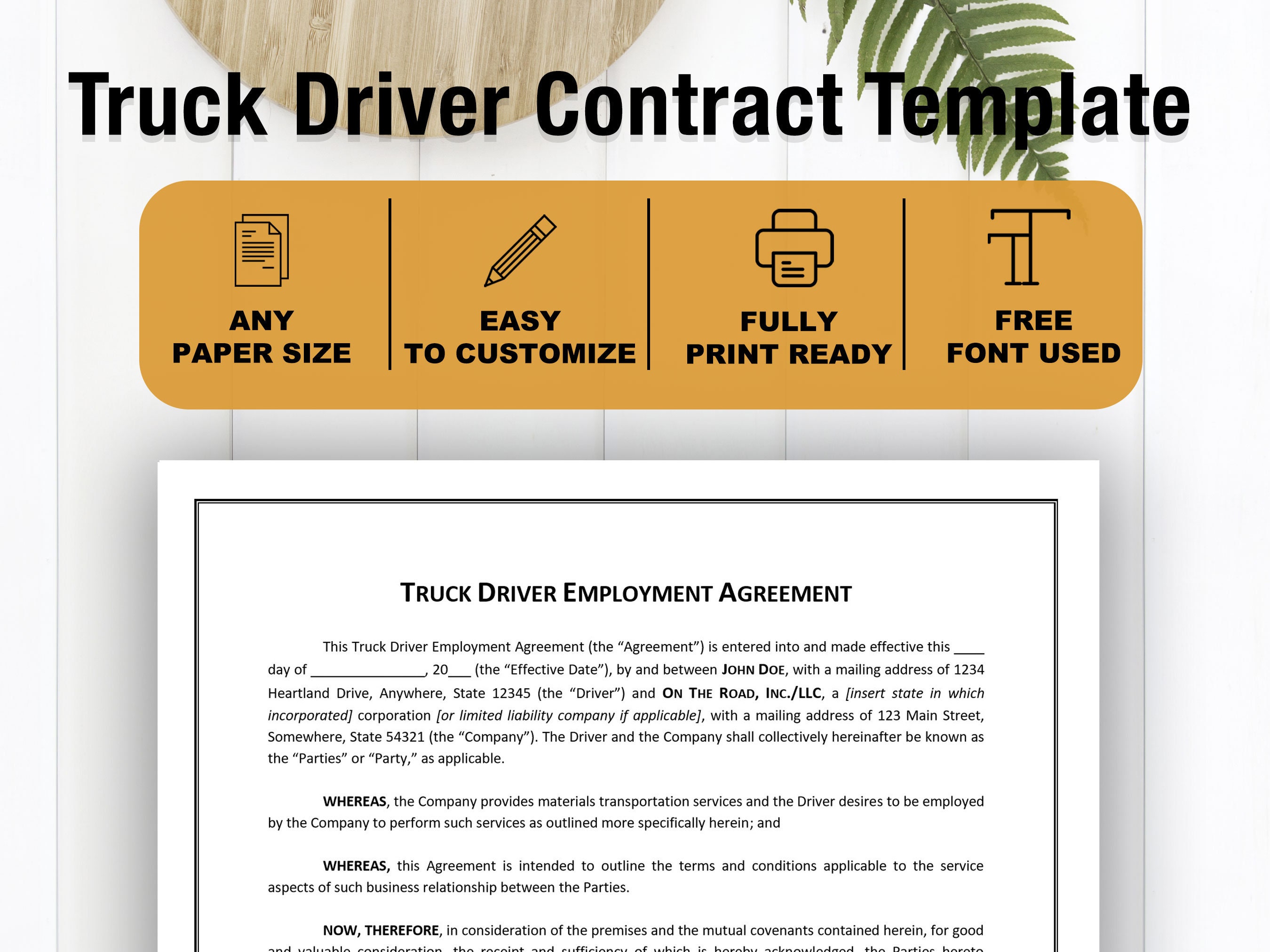 Truck Driver Contract Template Simple Driver Agreement Microsoft Word 