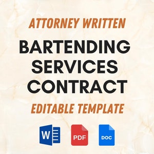 Bartending Services Contract | Bartending Agreement | Bar | Cocktail | Barmen | Wedding Services | Private Bartender | Mobile Bartender