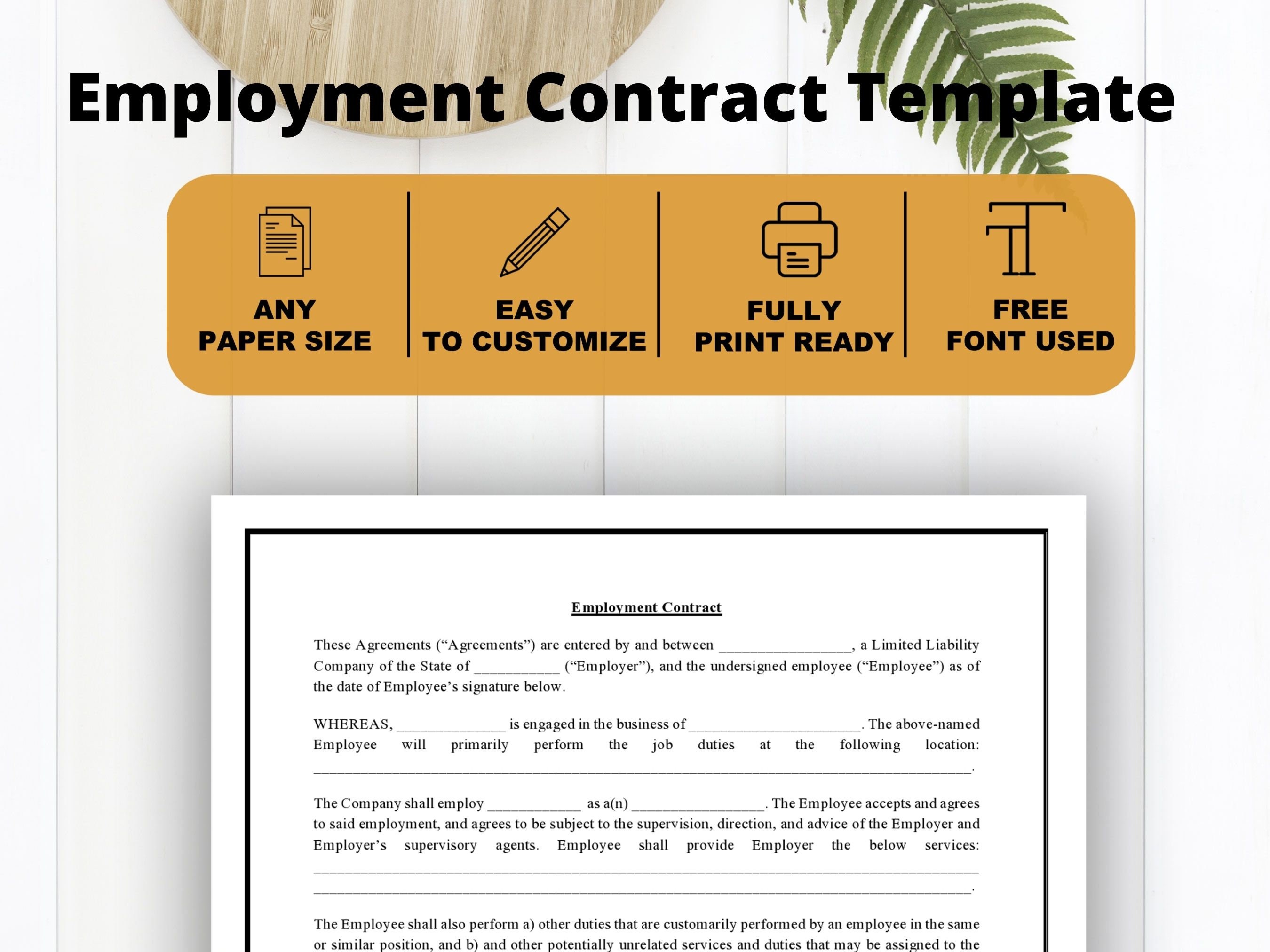 employment contract template employment agreement work etsy