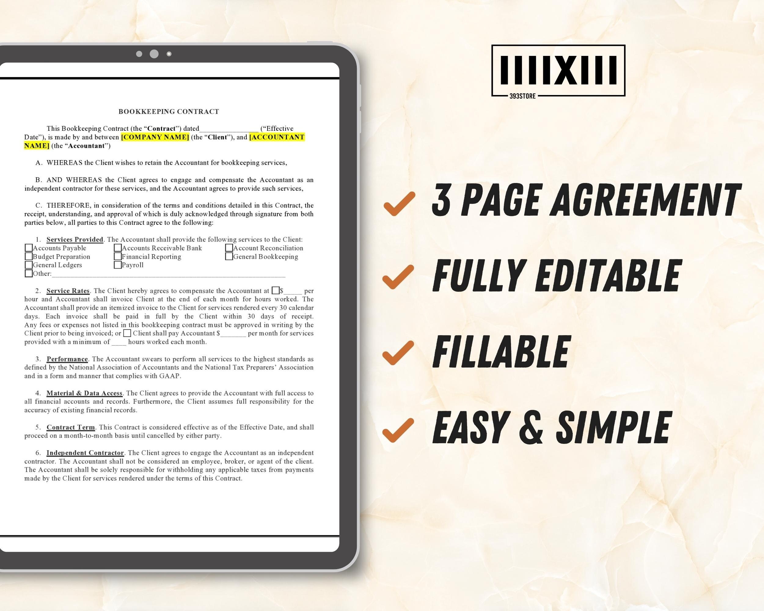 Bookkeeping Contract Template Bookkeeping Agreement Accounting Service ...