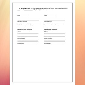 Life Coaching Contract Template Simple Coaching Agreement Coaching ...