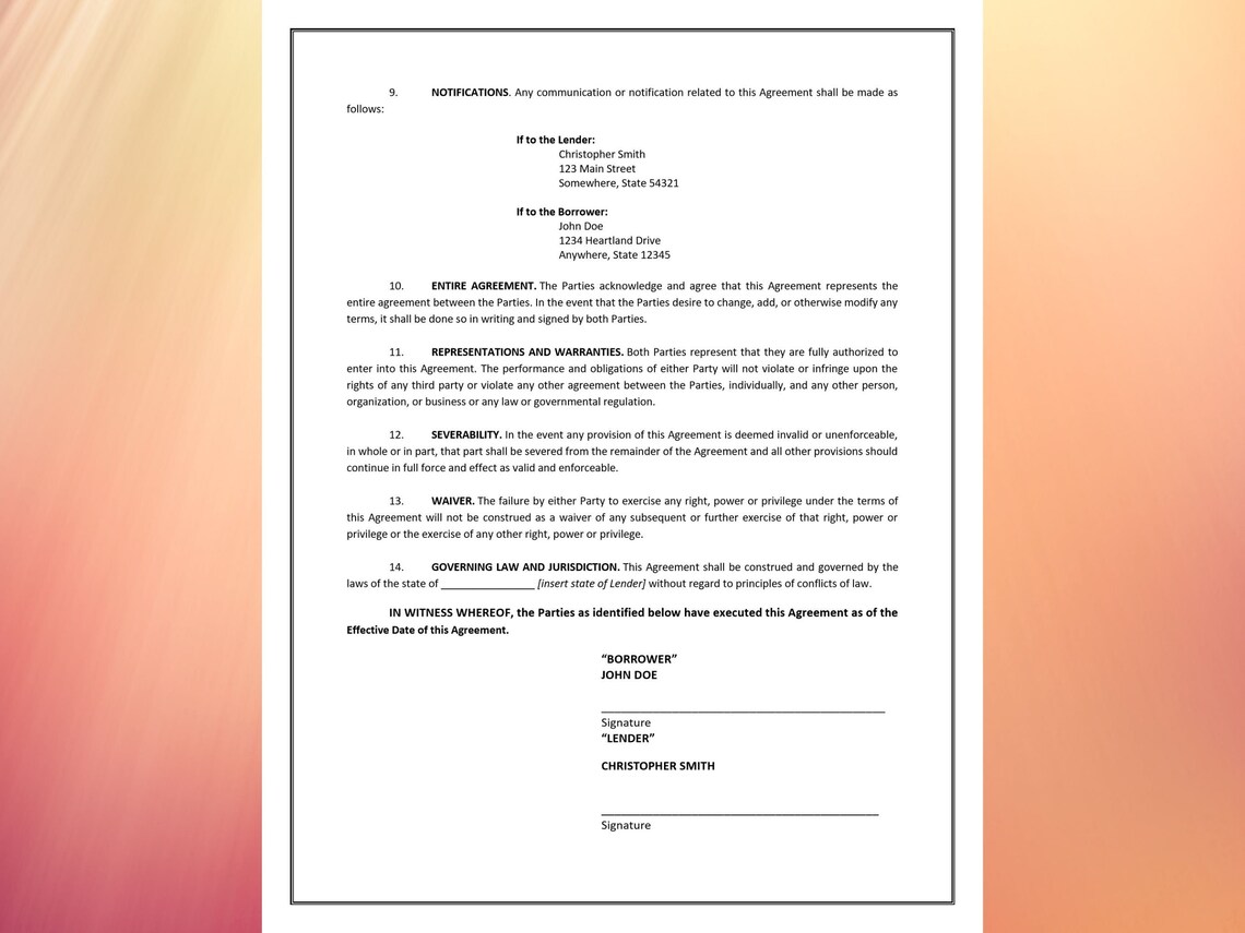 Loan Agreement Template Promissory Note Loan Contract IOU Borrowing ...