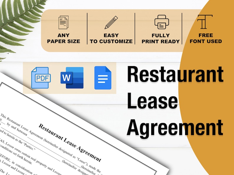 Restaurant Lease Agreement Standard Legal Document Commercial
