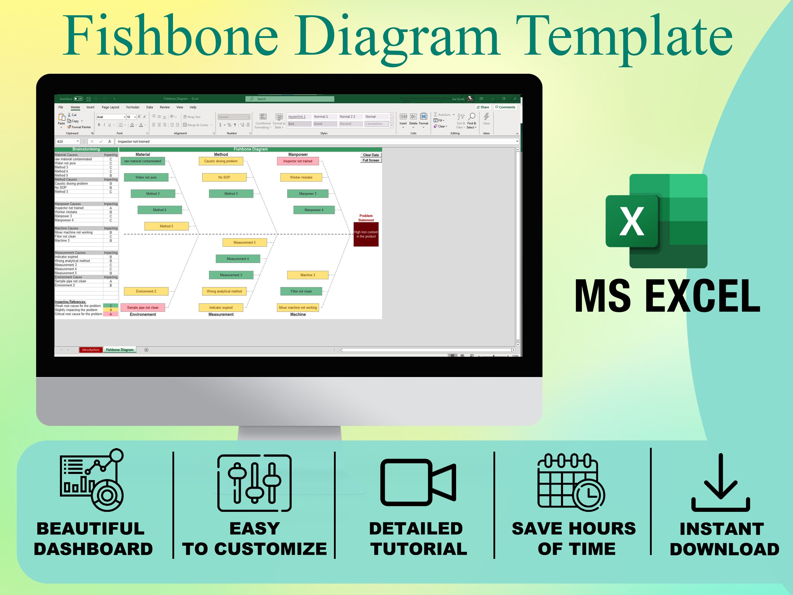Fishbone Diagram Excel Template Quality Control Ishikawa - Etsy