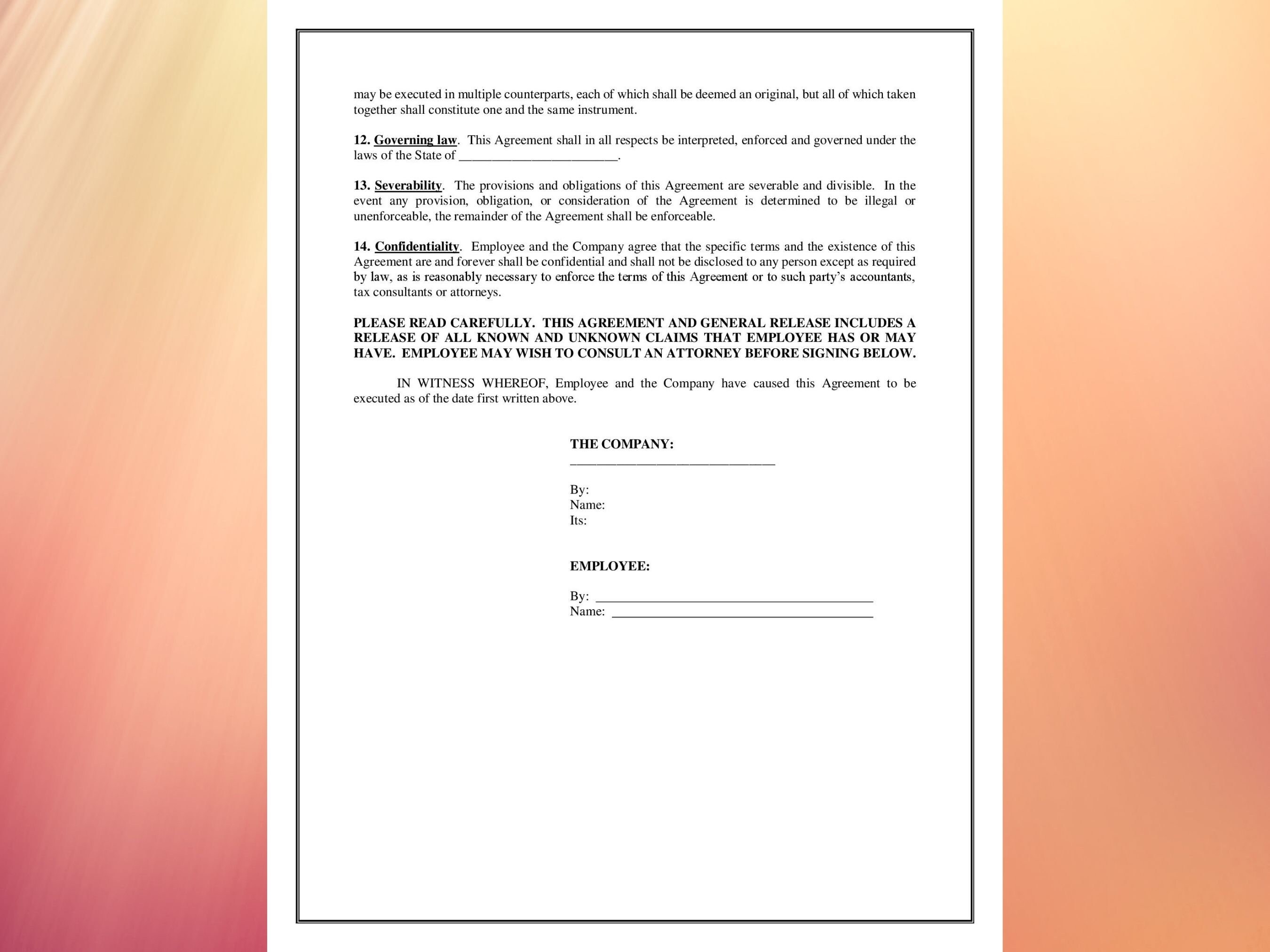 Severance Agreement Template Severance Package Separation Agreement