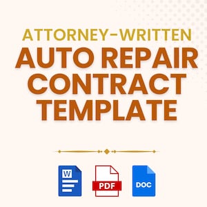 Auto Repair Contract Template: Editable Attorney Draft Word & PDF