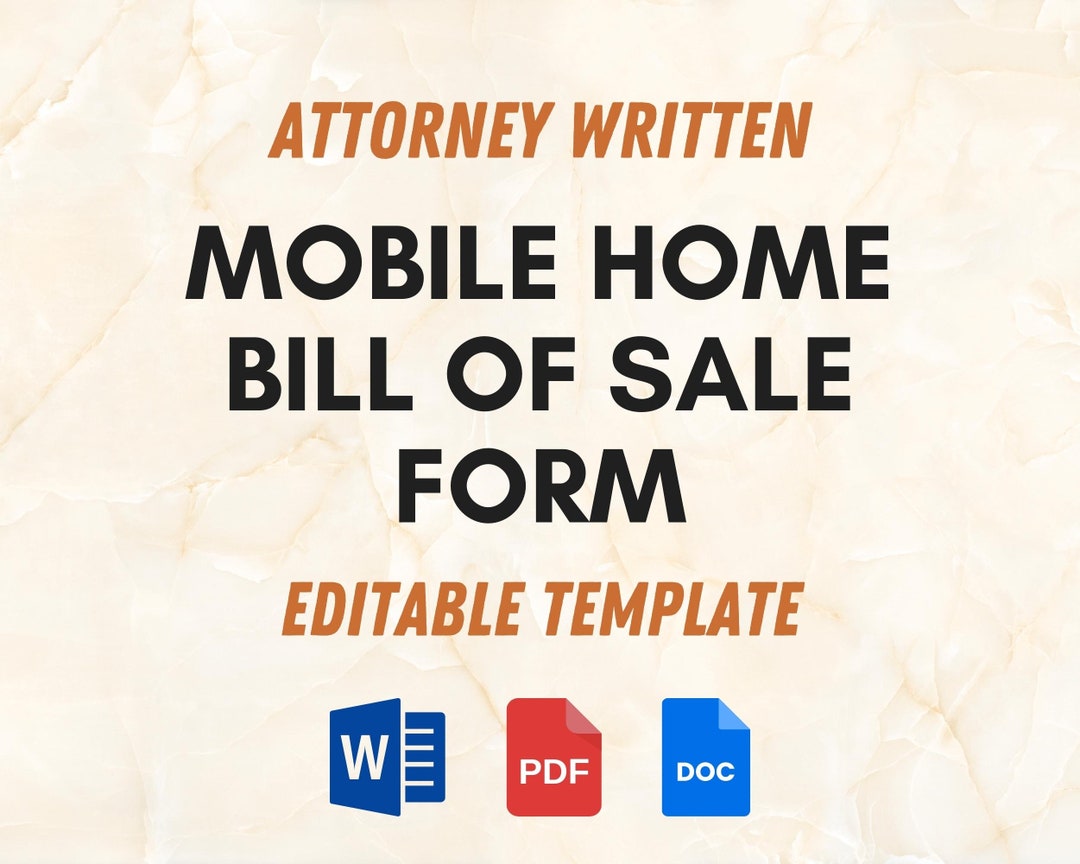 Printable Mobile Home manufactured Bill of Sale Form Legal Proof of ...