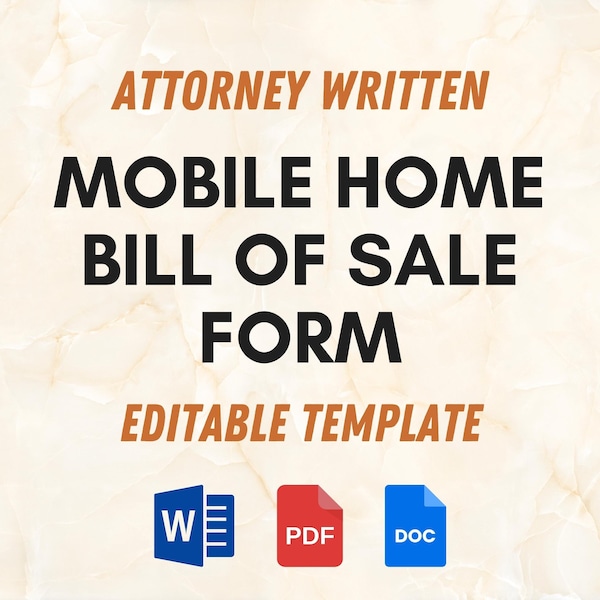 Printable Mobile Home (Manufactured) Bill of Sale Form - Legal Proof of Sale | Real Estate Documents | Home Sales