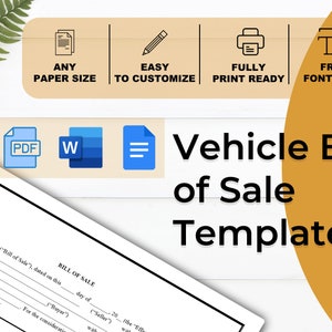 Bill of Sale | Vehicle Bill of Sale | Business Form | Car Sale Form | Auto Record | sales receipt | Printable Bill of Sale