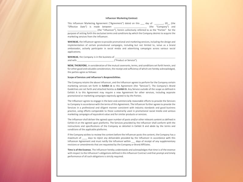 Influencer Marketing Contract Template Agreement Etsy UK Influencer Marketing Contract Template Agreement Etsy UK