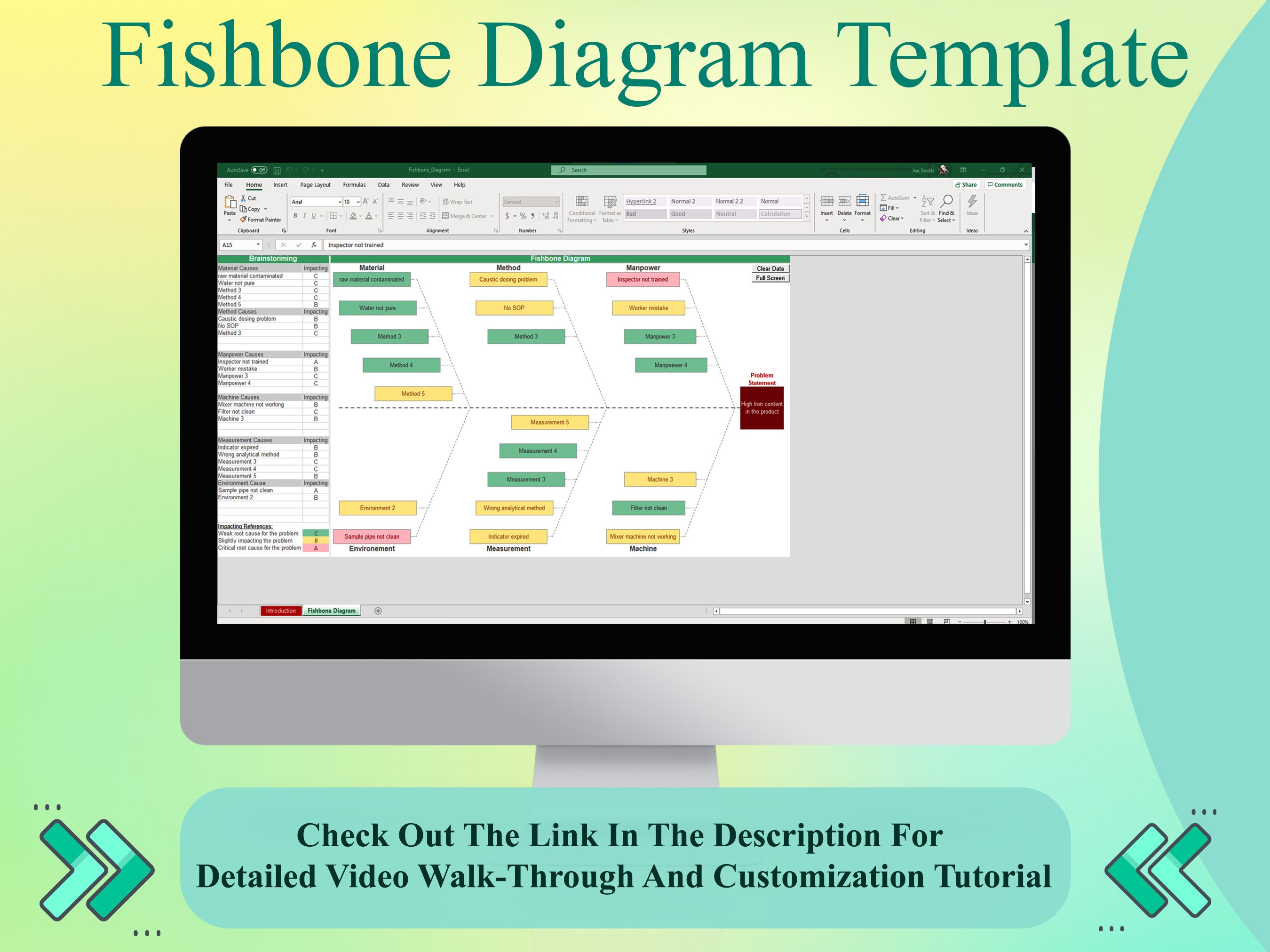 Fishbone Diagram Excel Template Quality Control Ishikawa - Etsy