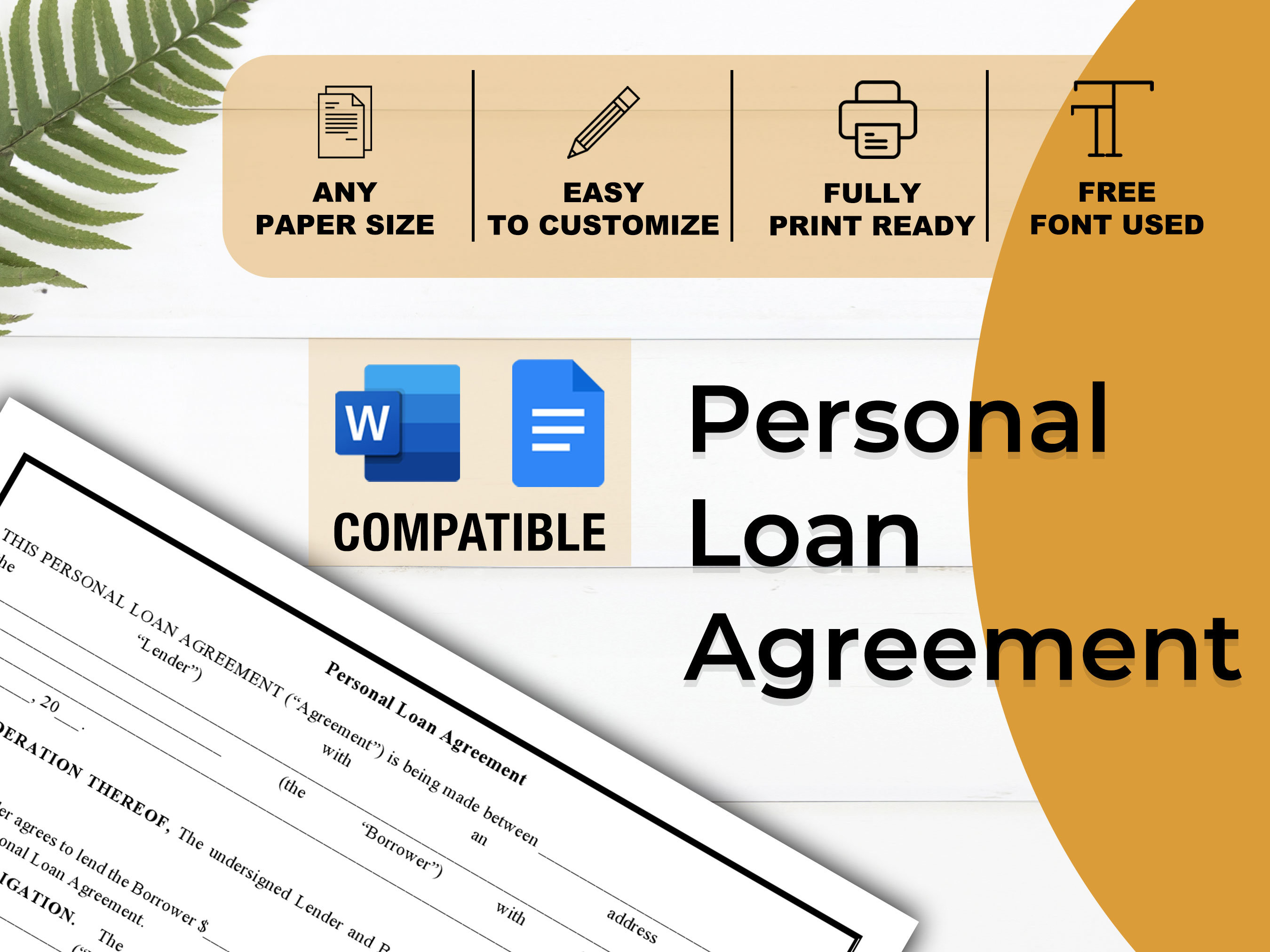 Personal Loan Agreement Template Promissory Note Loan - Etsy