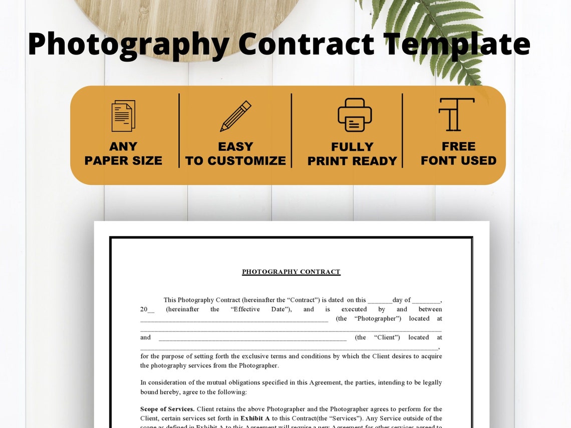 Plantilla de contrato de fotografía / Boda / Evento / Producto / Moda y