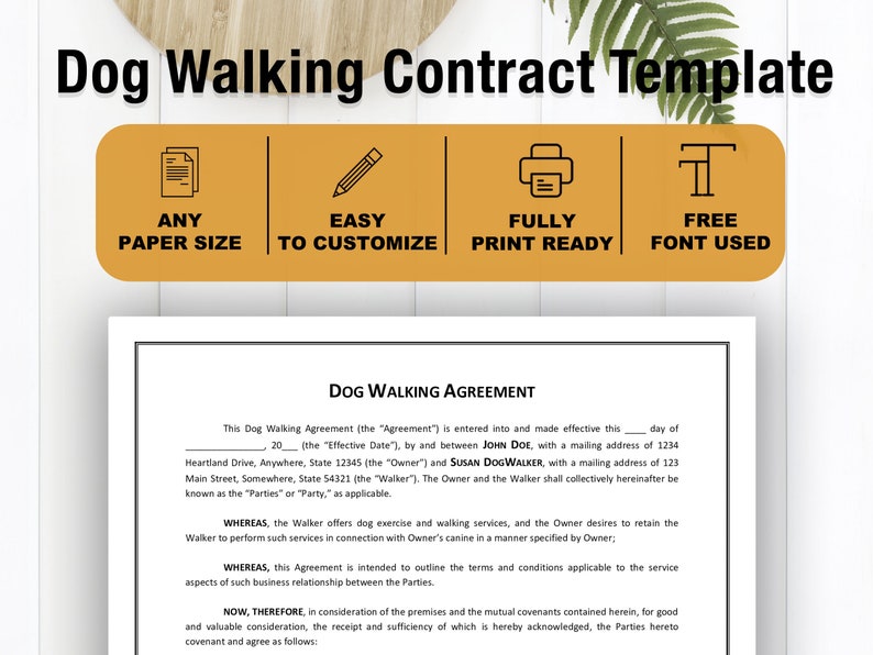 Dog Walking Contract Template Dog Walking Agreement Cat Etsy UK