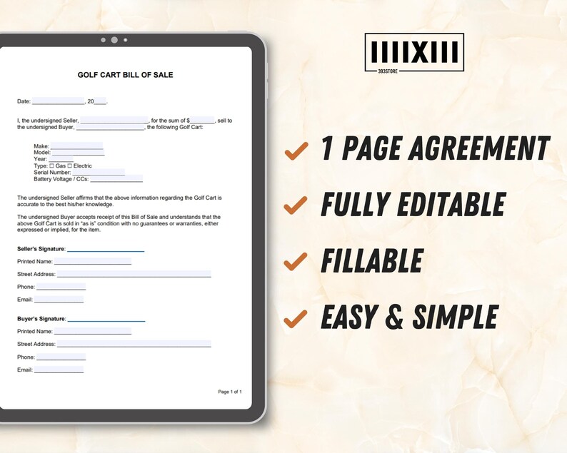 Golf Cart Bill of Sale Form Transfer Ownership of Your Golf Cart Easily