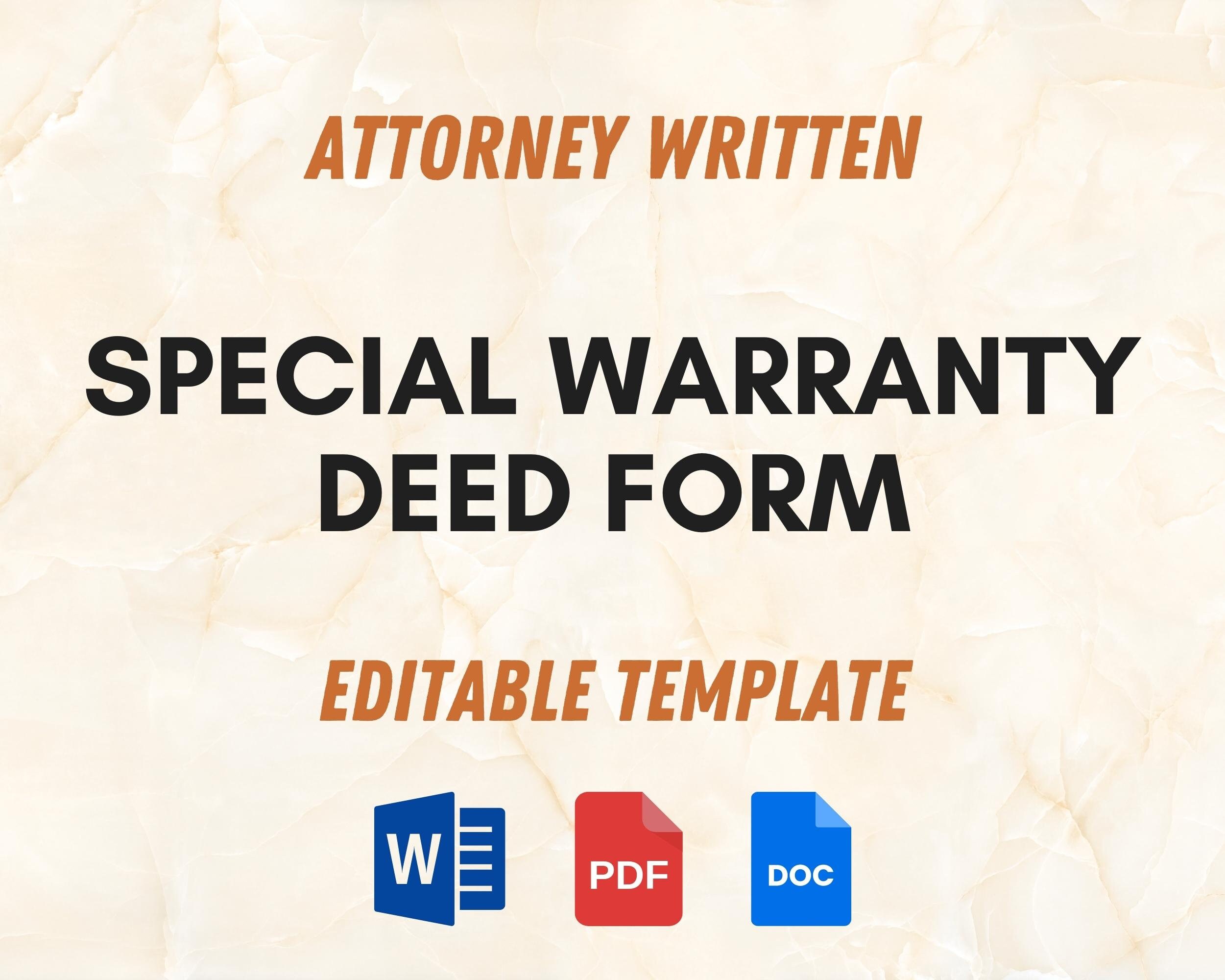 Special Warranty Deed Form for Real Estate Transactions Deed of